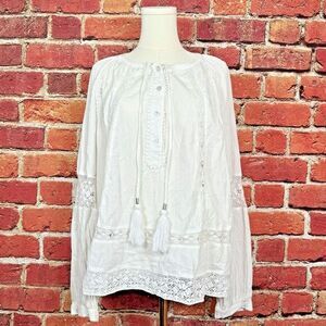 Chicos‎ Top Women's Size 2 (U.S. 12/14) White Lace Popover 1/2 Button With Tie